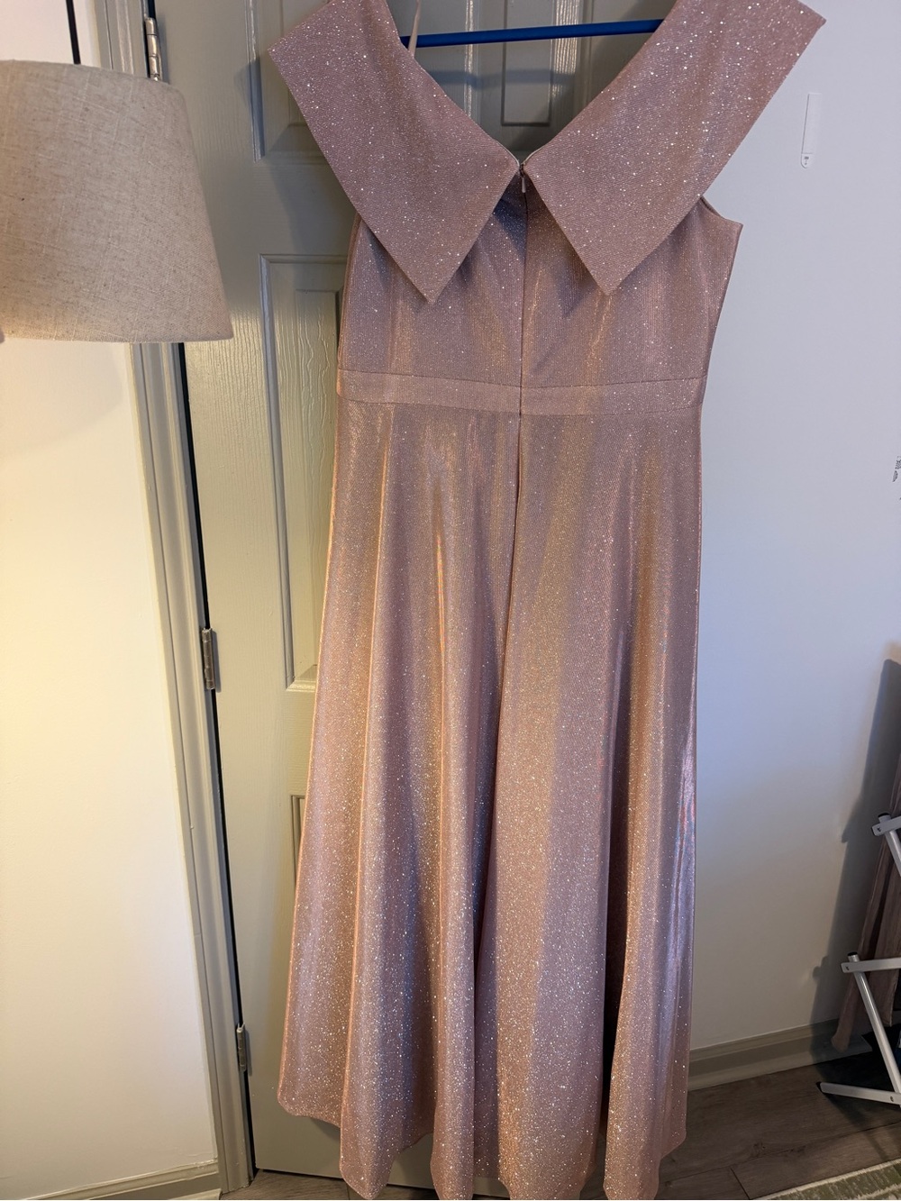 Sparkle Rose/Champagne Pink A-Line Dress with Wide Collar